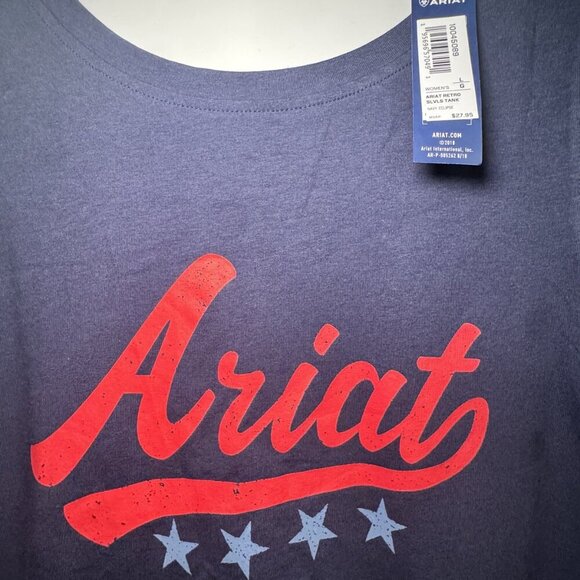 Ariat Size Large (L) Ariat Women's Navy Tank Top with Coral Logo and Stars Graph - Picture 3 of 4